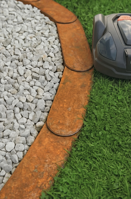 Premium Rasenkante Metall | Cortenstahl | Garten Beetumrandung | Mähroboterfreundlich