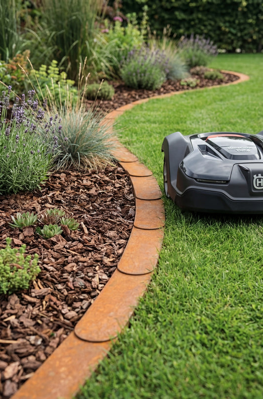 Premium Rasenkante Metall | Cortenstahl | Garten Beetumrandung | Mähroboterfreundlich