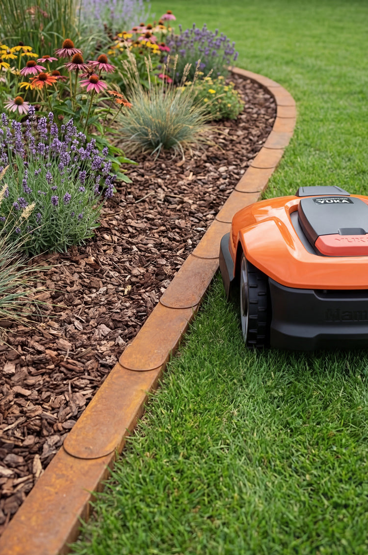 Premium Rasenkante Metall | Cortenstahl | Garten Beetumrandung | Mähroboterfreundlich